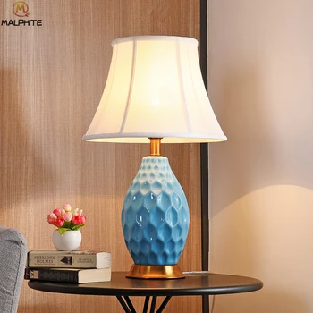 Moderne Keramik LED bordlampe Til stuen Armatur Indretning Tabel Lyse Soveværelser Sengen Blå Belysning Dæmpning Skifte Inventar