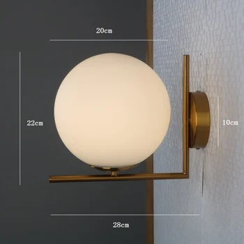 Moderne nordiske 20cm mælk hvid glas kugle væglampe E27 LED pære monteret væg lampe til stuen sengen