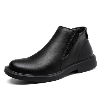 Mænd fashion varm bomuld vinter støvler sort ko læder sko herre chelsea bottes homme udendørs sne botas hombre shoes