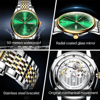 Mænds mekanisk armbåndsur top mærke wolfram stål urrem afslappet stil med dobbelt kalender vandtæt mandlige ur
