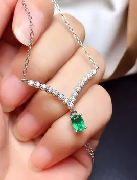 Naturlige Og Virkelige Smaragd Vedhæng i Massivt sterlingsølv S925 Smaragd halskæde Til Kvinder Farve Perle Sten Fine Smykker