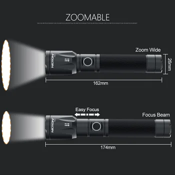 NICRON F81 Fokus LED Lommelygte Zoomable Genopladelige 1000LM Høj Lumen 18650 Batteri Vandtæt 6 Tilstande Udendørs LED Torch Light