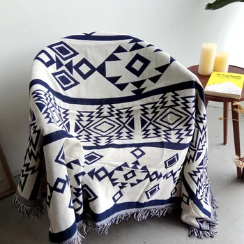 Nordisk geometri Vintage tæppe dobbeltsidet bomuld strik vægtæpper sofa håndklæde bed cover filt tæppe bondegård indretning