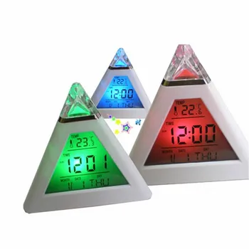 Ny Mode Pyramide Temperatur 7 Farver LED-Baggrundsbelysning LED Vækkeur 2017 bil Bil-styling Pynt