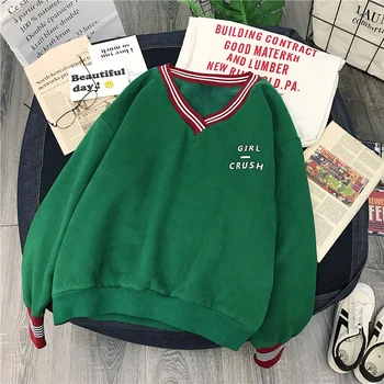 Ny Mode Regnbue Broderi Fleece Hættetrøjer WomenKorean Kawaii Sweatshirts Usagi Æstetiske Overdimensionerede Joodie Pige Streetwear