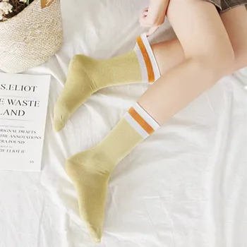 Ny Mode Sping Harajuku Kvinder Glitter Sokker Stribede Sokker Piger Silver Shiny Sokker Midten Længde Kvinde Sox Calcetines Mujer