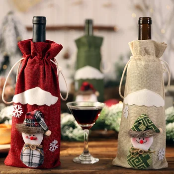 Ny Snøre Dekorativ Flaske Vin Cover Tasker Juleferie Spisebord Home Party Dekoration Santa Claus/Snemand