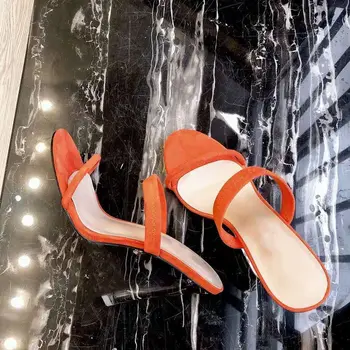 Nye Ankomst Gennemsigtig Krystal Tyk Høje Hæle Med en Halv Tøfler Kvinders Sandaler 2020 Mode Sexet Candy Farve til Kvinder Sko