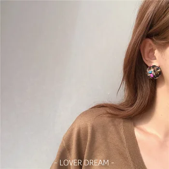 Nye Koreanske Firkantet Rhinestone Øreringe Med Barok Perle Øreringe Til Kvinder Vintage Øreringe 2020 Forår Mode Smykker