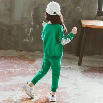 Nye Sports Sæt Tøj til Piger i To Stykke Sølv Paillet Sæt Sport Udendørs Kostume Mode Tøj Kids lille Barn Casual Tøj