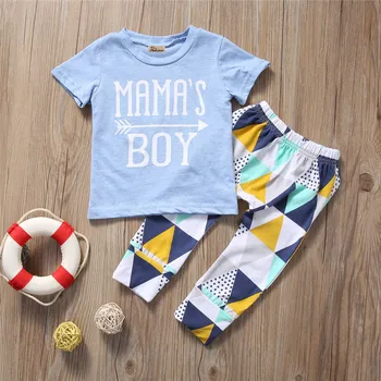 Nyfødte Baby Drenge Korte Ærmer O-Neck Pullover Brev Shirt, Toppe Geometriske Bukser 2STK Tøj Sommeren Sunsuit Baby Tøj Sæt