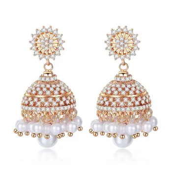 Perle Øreringe I Vintage Mode Kvast Perler Dome Gyldne Blomster Rhinestone Shimmer Kvinder Smykker Charms Gaver Bryllup Bride