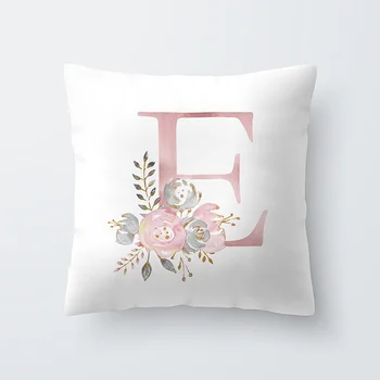 Pink Brev Blomster Print Pude Pude Tilfælde Dække Polyester Bomuld Smide Pillowcover Valentine ' s Dag til Stede Hjem Dekoration