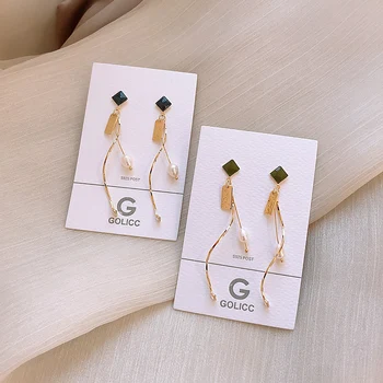Pjx Nye Mode Rhinestone Linje Dingle Øreringe med Spiral Simuleret Charmerende Perle Kvast Øreringe Til Elegante Kvinder Smykker