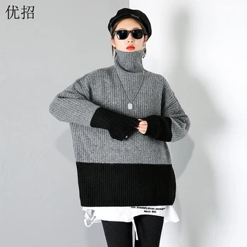 Plus Størrelse Turtleneck Sweater, Pullover Women Winter Nye Korea Løs Streetwear Harajuku Strikket Toppe Kvindelige Strække Solid Sweater