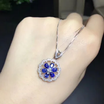 På en naturlig blå safir perle Elegante mode Blomst halskæde S925 sølv Naturlig gemstone halskæde women pige gave smykker