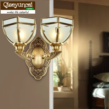 Qiseyuncai Europæisk stil stue kobber bronze væglampe Jane Europæiske TV-væggen baggrund soveværelse sengen kobber væglampe