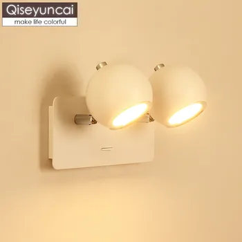 Qiseyuncai Nordiske log soveværelse sengen væglampe moderne minimalistisk kreativ med skifte LED opholdsstue, TV, væg lampe