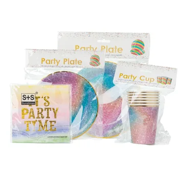 Rainbow Stjerneklar Happy Birthday party Disponibel Cup Plade Bleer Til Baby Shower, Bryllup Unicorn Ballon Dekoration af Forbrugsstoffer