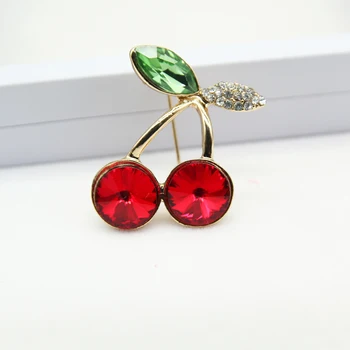 RHao Søde Cherry Red Crystal Broche pins Kvinder, Piger Dejlige Kirsebær Broche Krave ben Tøj, smykker tilbehør hijab pins