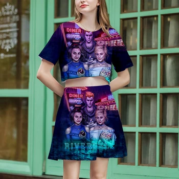 Riverdale 3D Printet Kvinder To delt Sæt Afslappet Sommer Afgrøde Top+Nederdel Hot Salg 2019 Trendy Streetwear Tøj
