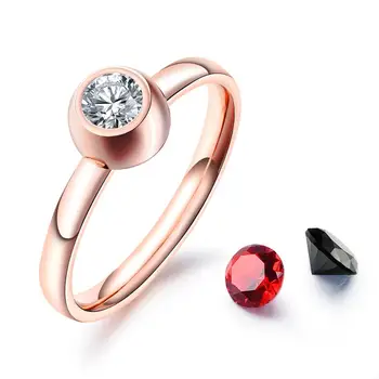 Rustfrit stål ringe til kvinder luksus runde damer ringe til pige kvinde finger ring mode Syntetiske zircon kpop tilbehør