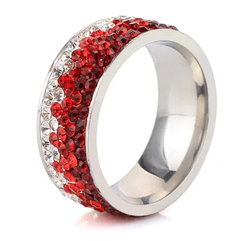 Rød Blå Sort Farve Krystal Ring For Kvinder Mand Vintage 5 Række Linjer Rustfrit Stål Ring Party Kvindelige Blomst Finger Smykker