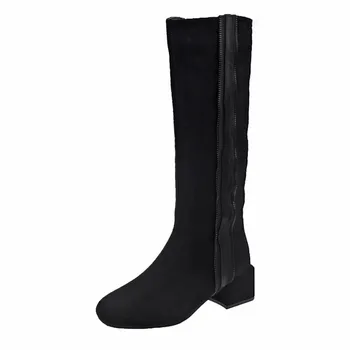 SAGACE Vinter damer voksen støvler med skridsikre runde hoved høje hæle elegante mode kvinders enkel side lynlås retro sort støvler