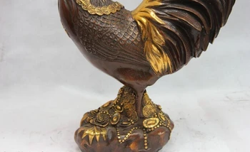 Sang voge perle S0531 17 Folkemusik Kobber Bronze Gild FengShui Heldig Rigdom cock hane Chanticleer Statue