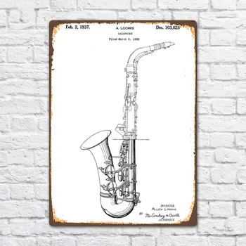 Saxofon 1936 Patent Vintage Retro Metal, Tin Tegn Metal Sign Musik, Kunst, Indretning, Mode, Kunst, Indretning Plakat BIE174