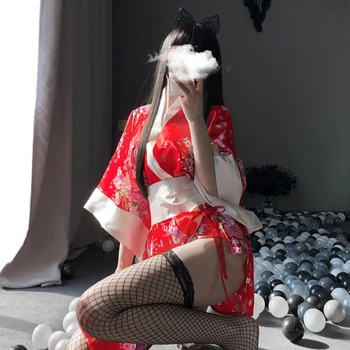 Sexet Sakura Kimono Dejlig Japansk Uniform Kjole Blomstret Morgenkåbe Kort Kimono Kjole Nat, Morgenkåbe Mode slåbrok for Kvinder