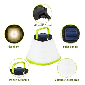 Solar Bærbare Led Camping Lanterne Lys Udendørs Genopladelige Nødsituation Lys Sammenklappelig Lommelygte Vandring Telt I Haven