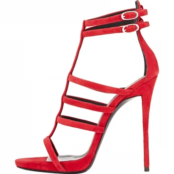 Sommeren 2019 kvinders cage sandaler, stiletter hæle sexet spænde elegant rød party-sko platform stor størrelse snævert bånd bryllup sko