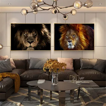 Sort Baggrund Lion Kat, Tiger, Leopard Hest Ugle Billede Plakat Tryk På Lærred Maleri På Væg Kunst, Stue, Boligindretning