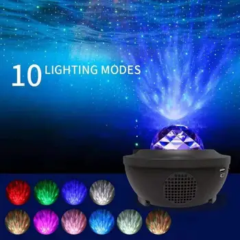 Stjerneklar Nat-Lampe LED-Stjernede Projektor Nat Lys Ocean Vand Bølge Projektor Musik, Bluetooth Fjernbetjening Part Taler Lampe