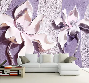 Store Vægmalerier Purple Flower Tapet Vægmalerier til Sofa-TV Baggrund 3d-væg foto vægmalerier 3D Blomst Wall paper udsmykning