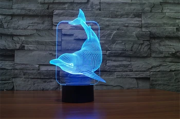 Sød 3D illusion Led Nat lys 7colors Dolphin bordlampe Nyhed julelys med Touch-knappen Børn Nightlight