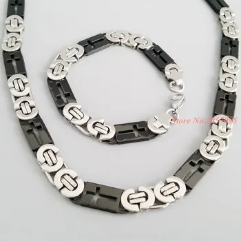 Sølv BlackColor Byzantinske Halskæde/Armbånd 55 cm/22 cm Kvinder Smykker Sæt i Rustfrit Stål Herre Smykker