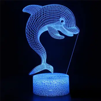 Tegnefilm Dolphin Barn Soveværelse Indretning Nightlight Cool Kids Fødselsdag Gave Animationsfilm Gadget Led Nat Lys 3D-Illusion