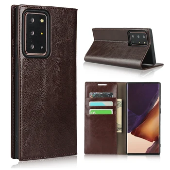 Telefon-etui til Samsung Galaxy Note 20 Ultra Dække Crazy Horse Mønster i Ægte Læder Tegnebog Flip Book Case for Samsung Note 20