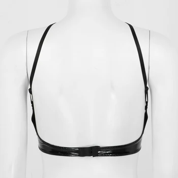 TiaoBug Kvinders Erotiske Bh Sort Patent Læder Sexet Undertøj Justerbare Stropper Nøgne Bryst Wire-fri Kopper Bra Crop Tops