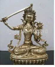 Tibetanske Buddhistiske bronze sølv belagt MANJUSHRI buddha-statue 20 cm / Skulptur AF EMS