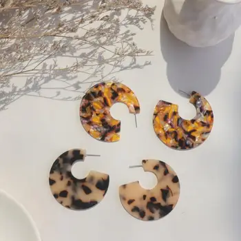 Trendy Korea Leopard Eddikesyre Akryl Øreringe Geometrisk Runde Dråbe Øreringe Smykker til Kvinder