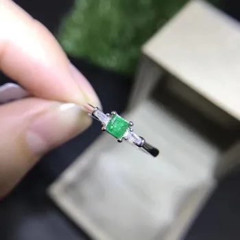 Troskab Naturlige 3mm smaragd Ringe s925 sterling sølv fine Smykker til kvinder part, Naturlig grøn sten