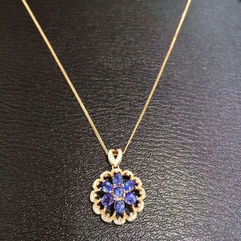Troskab naturlige 4mm safir s925 sterling sølv Vedhæng blomster fine smykker til kvinder part naturlig gemstone blue