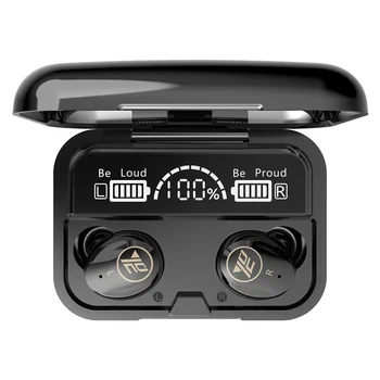 TWS V5.1 Bluetooth-Hovedtelefoner, Trådløse Hovedtelefoner, Vandtæt Hovedtelefon Stereo Sport Earbuds med Mic HD-Skærm Power Bank Headset