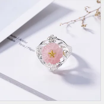 Uglyless Rigtig Solid 925 Sterling Sølv med Håndlavet Blomst Åbne Ringe til Kvinder Naturlige Pink Krystal Plum Blossom Ring Fine Smykker