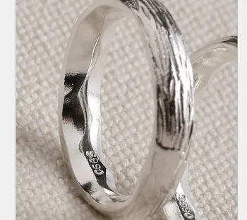 Uglyless Ægte S 990 Sølv Elskere Finger Ringe Simpel Måde Plain Ringe Unisex Håndlavet Børstet Fine Smykker Etniske Bijoux