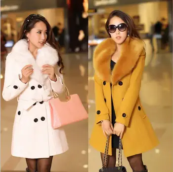 Uldne frakke kvinder lang sektion 2018 vinter koreanske kvinder hår krave uldne frakke dobbeltradet jakke DD01