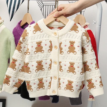 Unisex Toddler Børn Knitt Sweater Koreansk Mode Tegnefilm Bære Baby Sweater Frakke Til Piger Drenge 2 3 4 5 6 Y Barn Efteråret Jakker